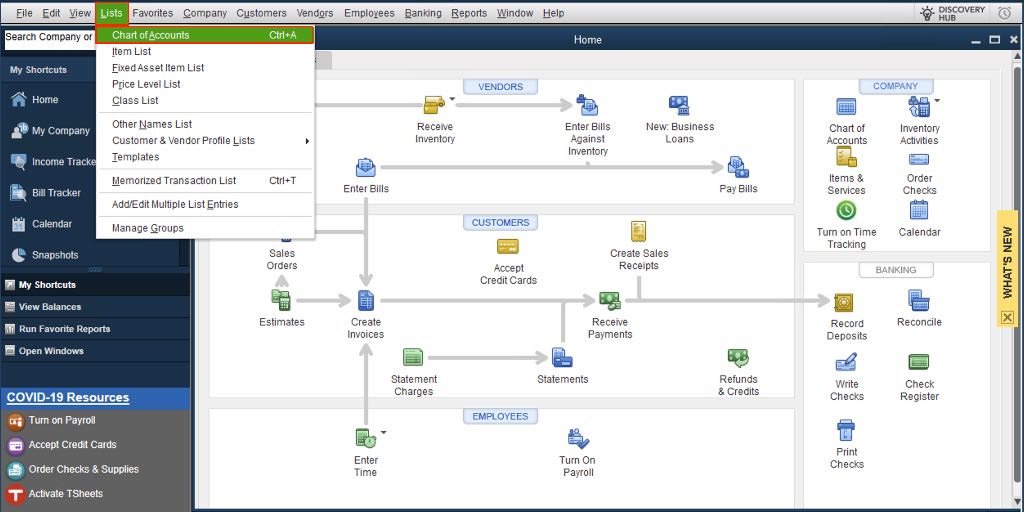 A picture of Quickbooks Accounts