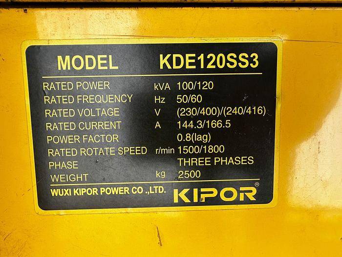 120 KVA KIPOR 400 VOLT DIESEL GENERATOR (used)