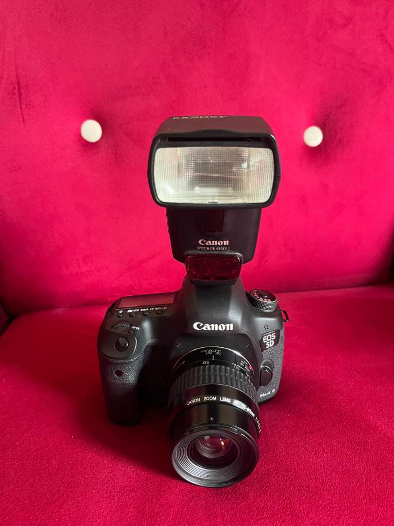 A picture of Canon EOS 5D Mark III with accessories 