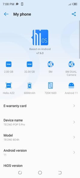 A picture of Phone Tecno pop 5 pro