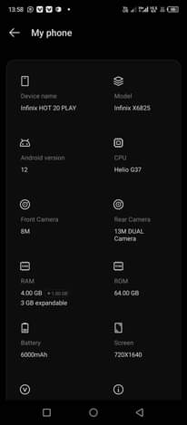 A picture of Infinix hot 20