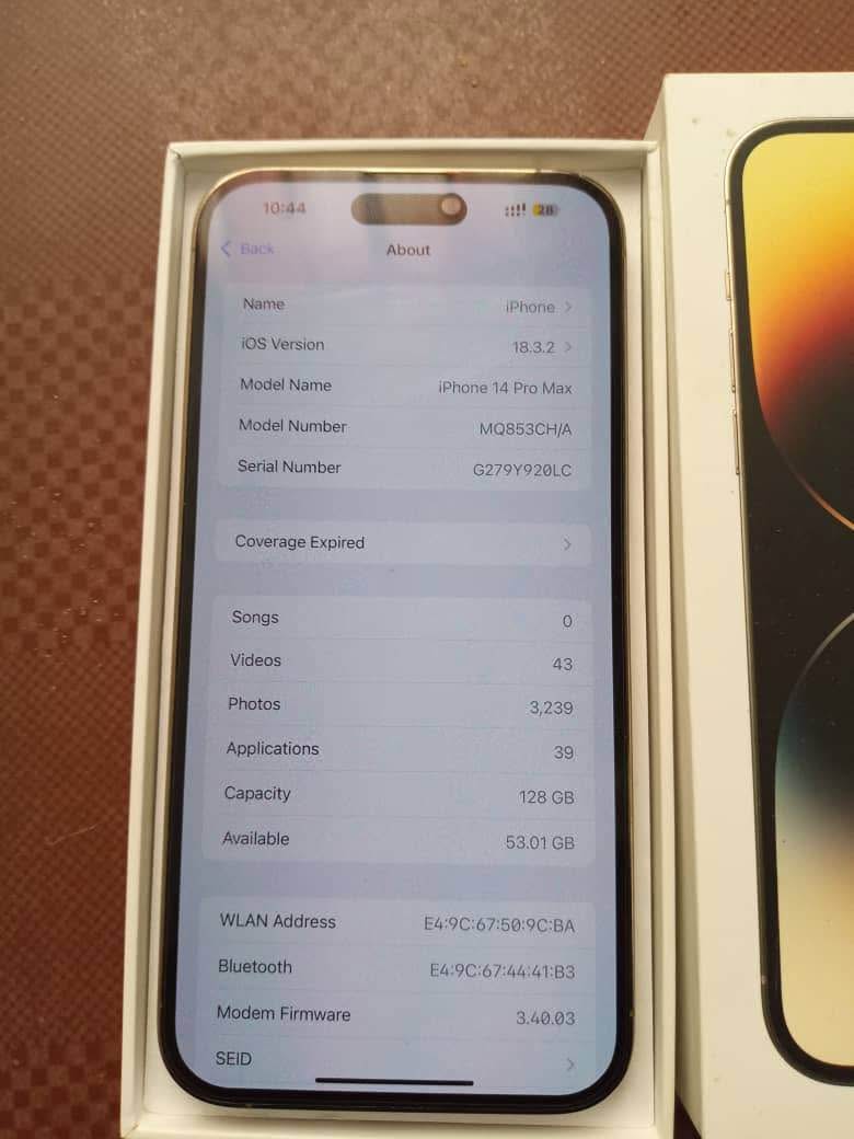 A picture of iPhone 14 pro max Bought brand new 1.150m 08032895280