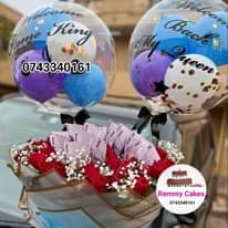 A picture of  RemmyCakesandEvents Surprisepackages flowerbouqeut moneyhampers balloons deliveryavailable ca