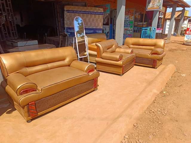 A picture of Golden leather sofa set at factory price