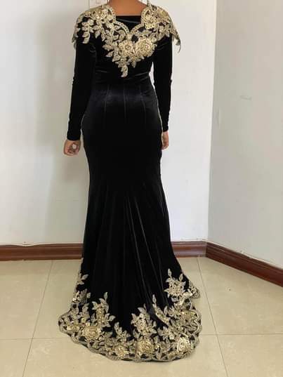 A picture of New Black velvet embroidered dress