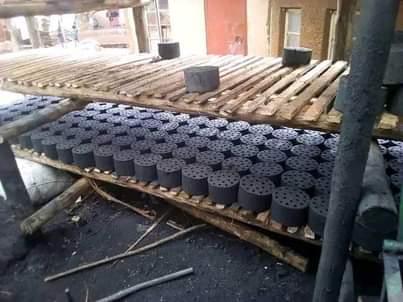 A picture of Charcoal briquettes ready for pick up or delivery. A bag