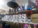 A picture of Piano drumsets keyboards speakers and microphones..