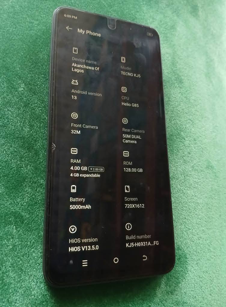 A picture of Tecno spark 20 available for sale cheaper price 130k