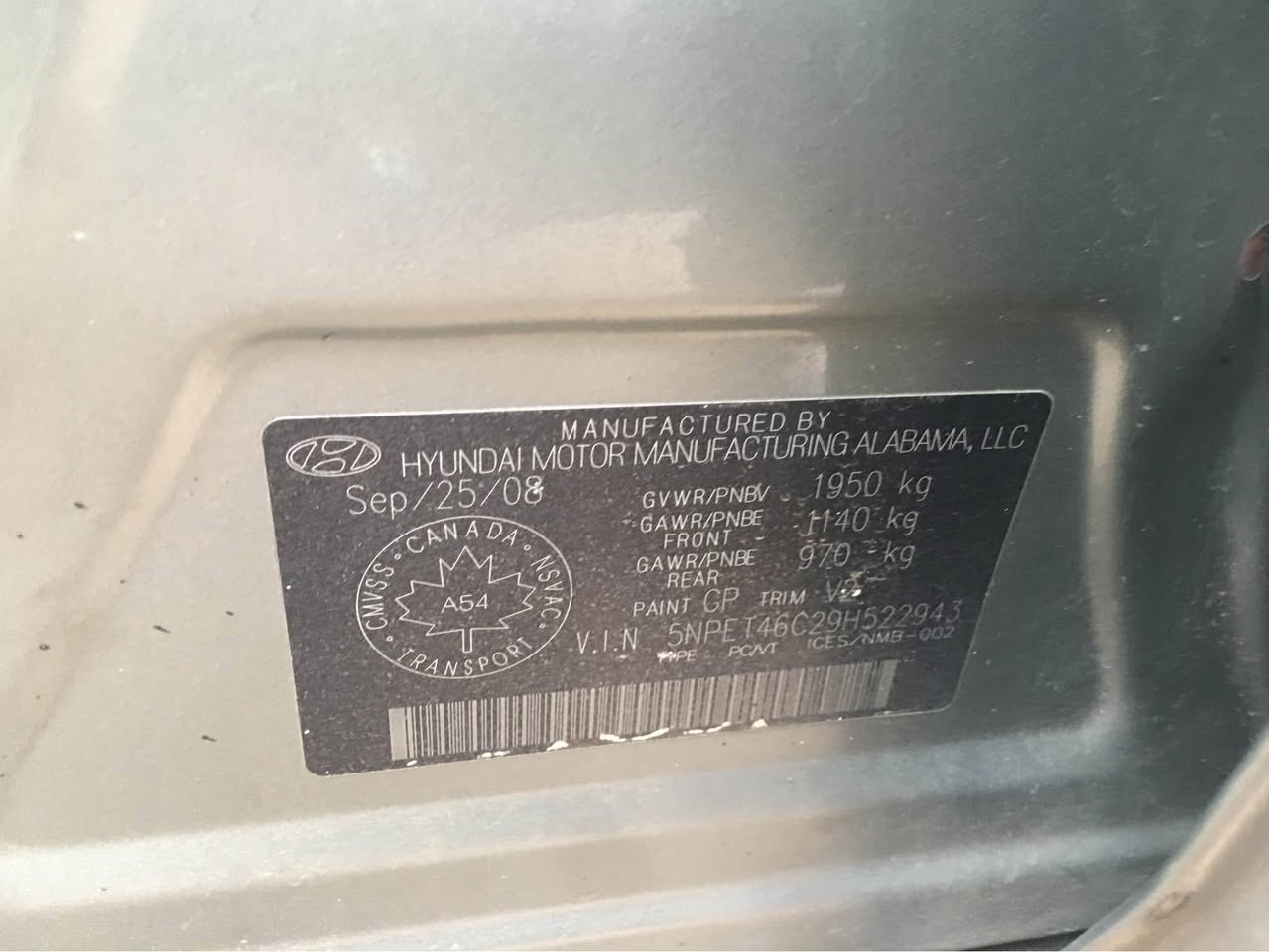 A picture of Hyundai Sonata 2009