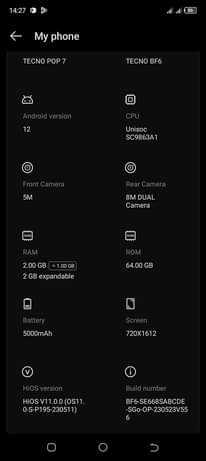 A picture of Tecno pop 7