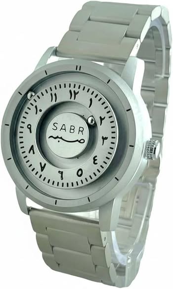 A picture of SABR Arabic Numeral Watch Minimalist Islamic Design Stainless Steel Band