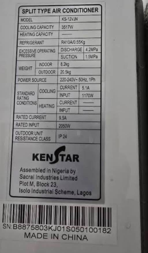 A picture of 1.5HP INVERTER KENSTAR AIR CONDITIONER