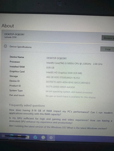 A picture of Dell Intel core i3 Gen 5 ram 8gb rom 500GB