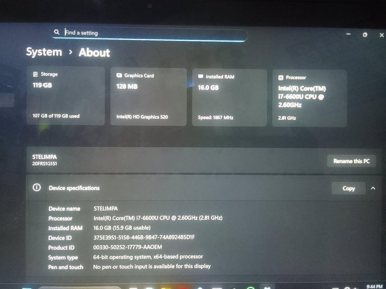 A picture of i7 Lenovo laptop
