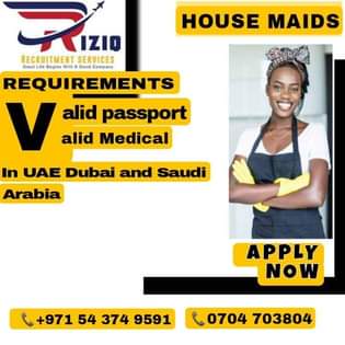 A picture of Maids and Bike Riders Urgently needed WhatsApp 0704743804 For more
