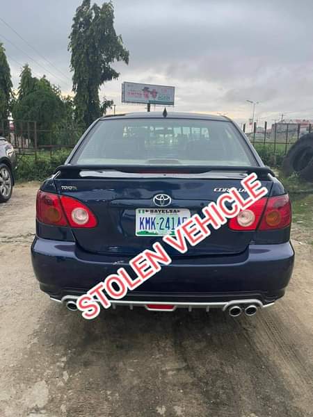 A picture of Stolen vehicle stolen vehicle Details Toyota Corolla Navy Blue Plate