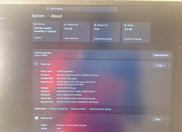 A picture of Lenovo Legion Laptop i7