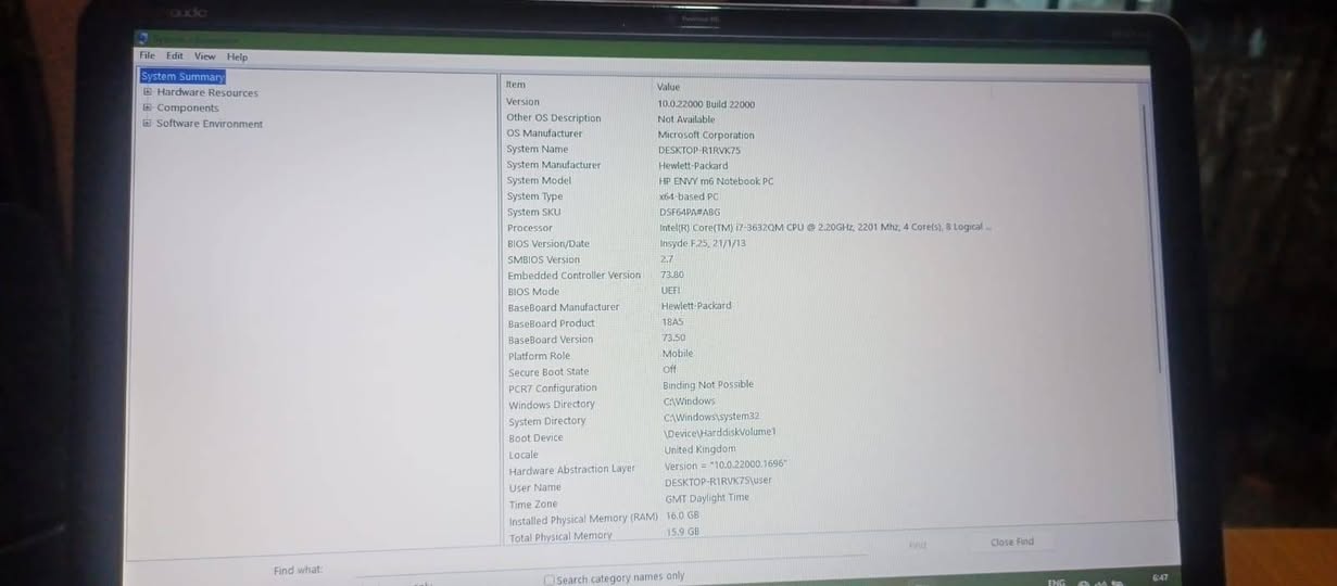 A picture of HP ENVY M6 Intel core i7 laptop