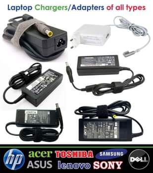 A picture of Laptop batteries and adopters Chargers