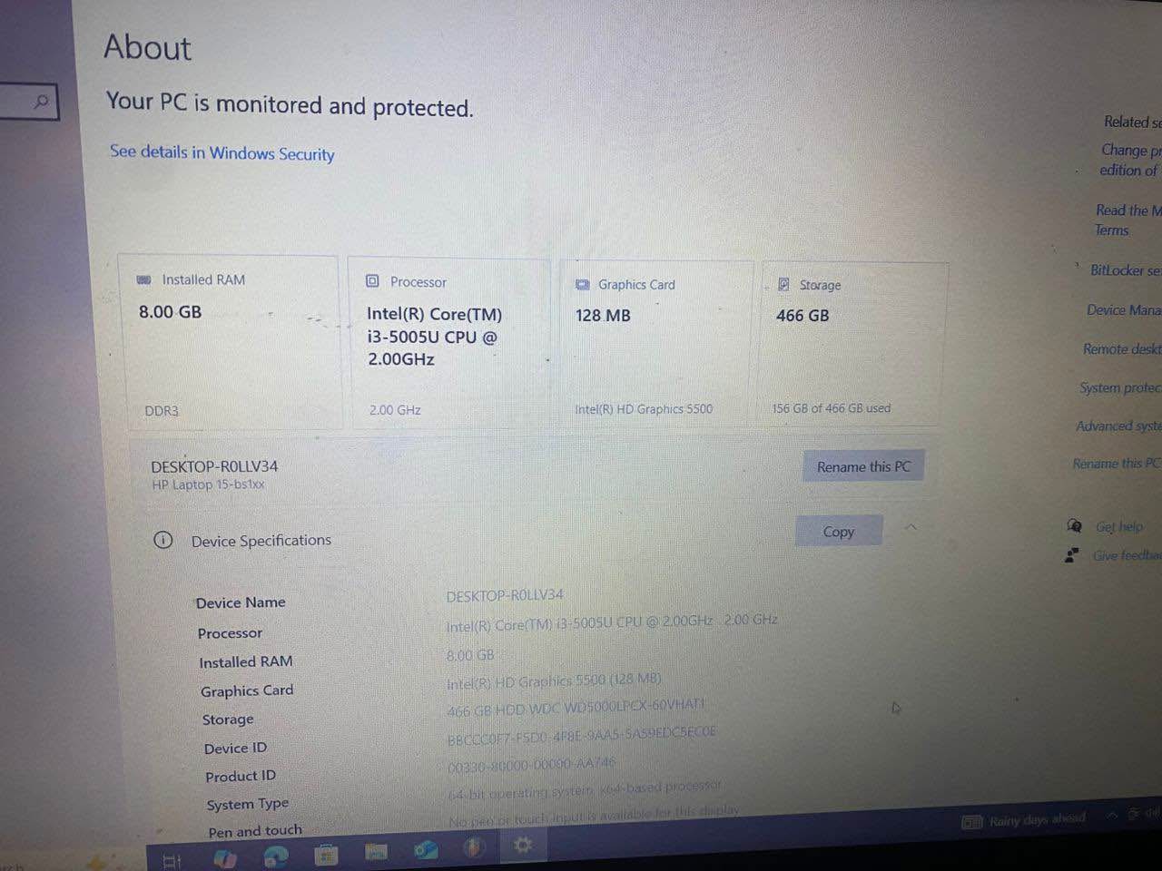 A picture of HP 15 bs1xx Core i3 8 GB 500 GB Direct