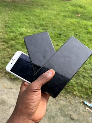 A picture of iphone 7 plain SAMSUNG A21s na INFINIX SMART 7 PLUS