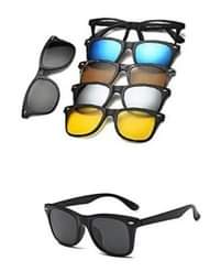 A picture of Polarized Mirror Night Vision Glasses 5 Magnetic Clip Black Sunglasses
