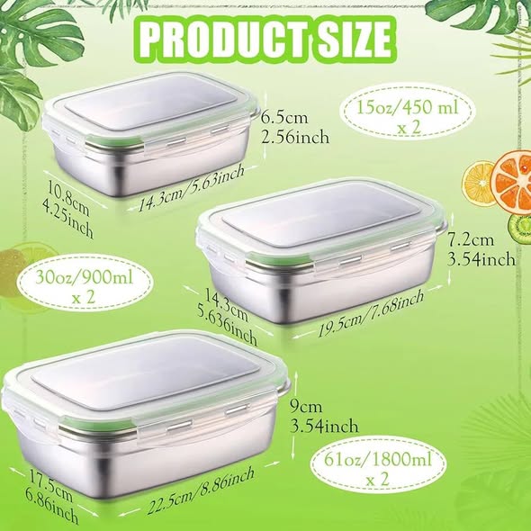 A picture of 4pcs Set Stainless Steel Food Storage Containers Airtight Metal Food