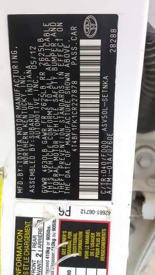 A picture of Toyota Camry 2012