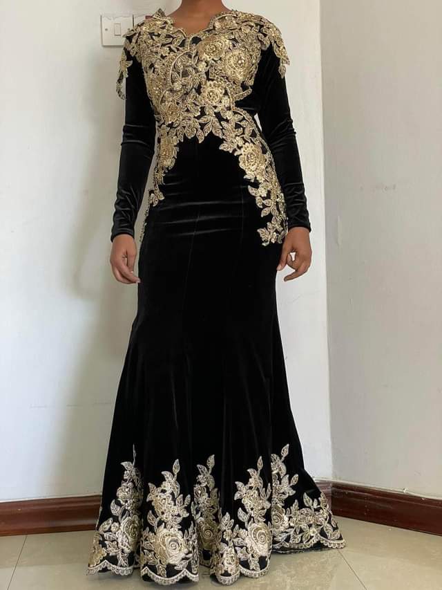A picture of New Black velvet embroidered dress