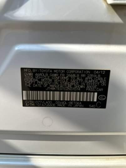 A picture of Es 350 direct 2012 pure first body everything working perfectly