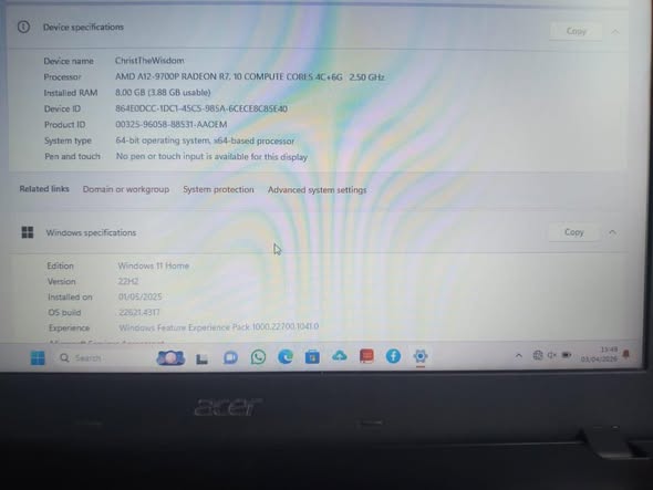 A picture of Laptop aspire e15 10th gen graphics laptop