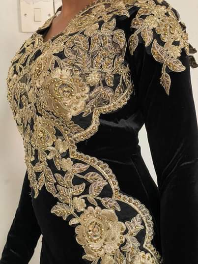 A picture of New Black velvet embroidered dress