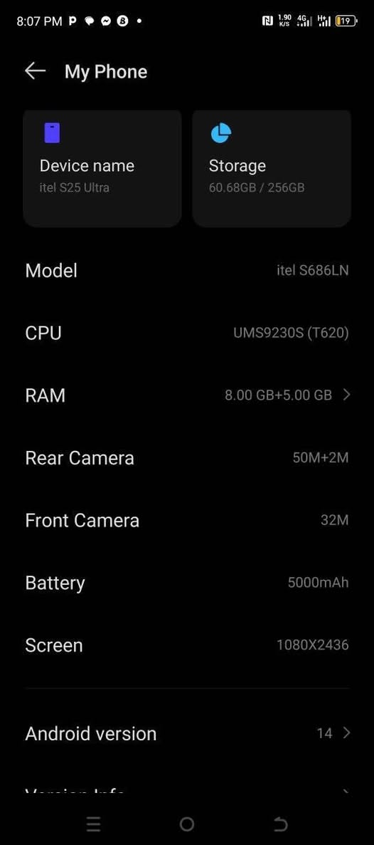 A picture of Itel s25 ultra