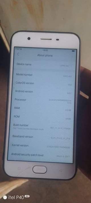 A picture of Oppo a57 very nice phone 64gb and 4gb ram call