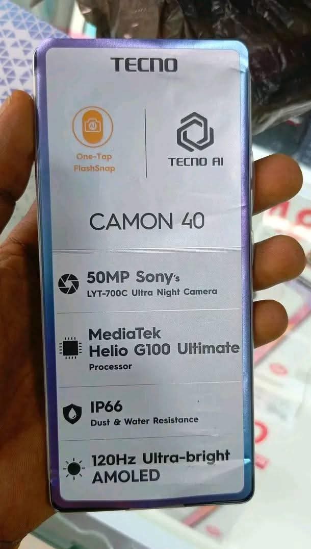 A picture of Smart new phone tecno camon 40