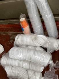 A picture of All These Disposables Silver plates Plastic Plates Are For Sale