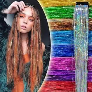 A picture of Glitter Hair Tinsel Extension with without Clips