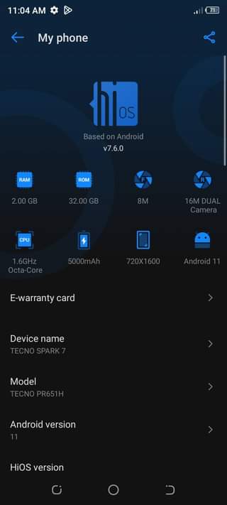 A picture of Tecno spark7