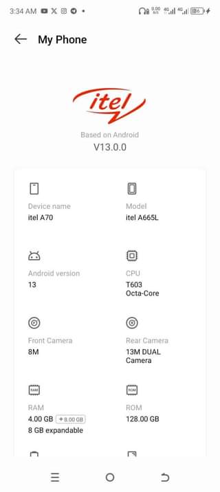 A picture of Itel A70