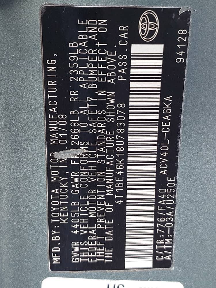 A picture of Camry 2008 model on Belt.