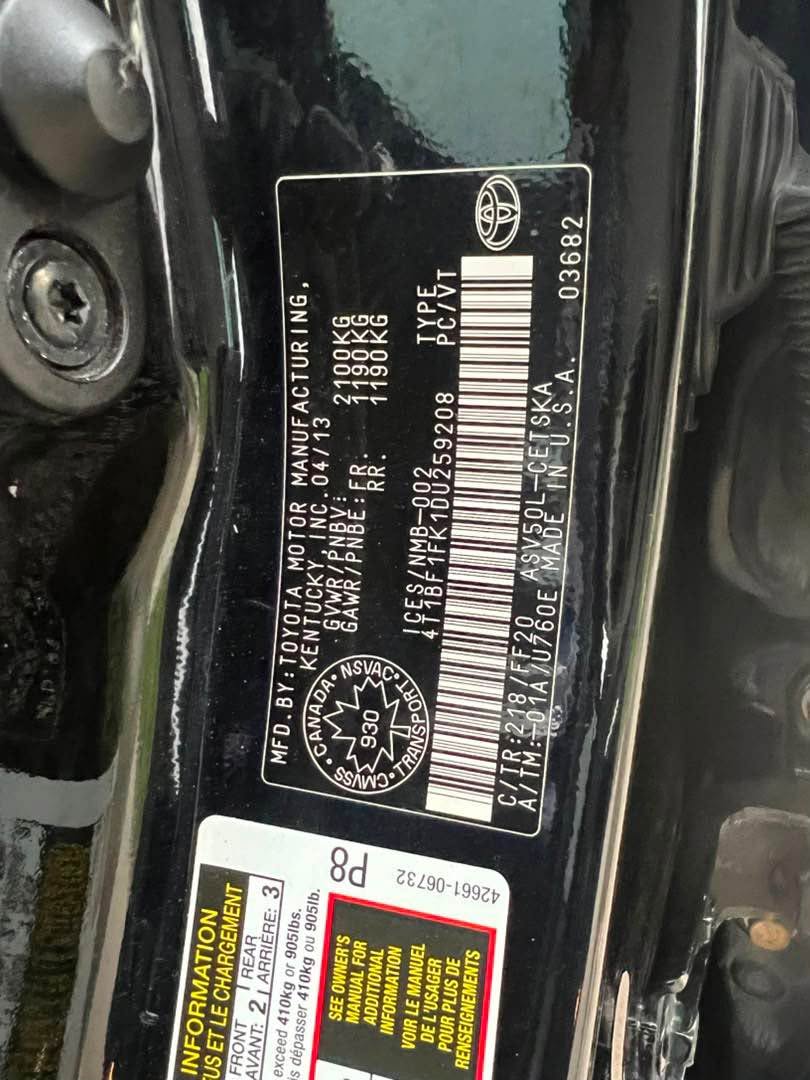 A picture of Distress Neatly Used 2013 Toyota Camry LE Untempered engine and