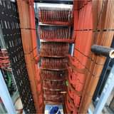 A picture of computer networking cabling and router installation