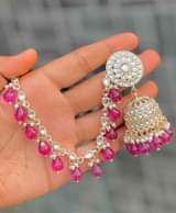 A picture of Kundan kan chain jhumkas