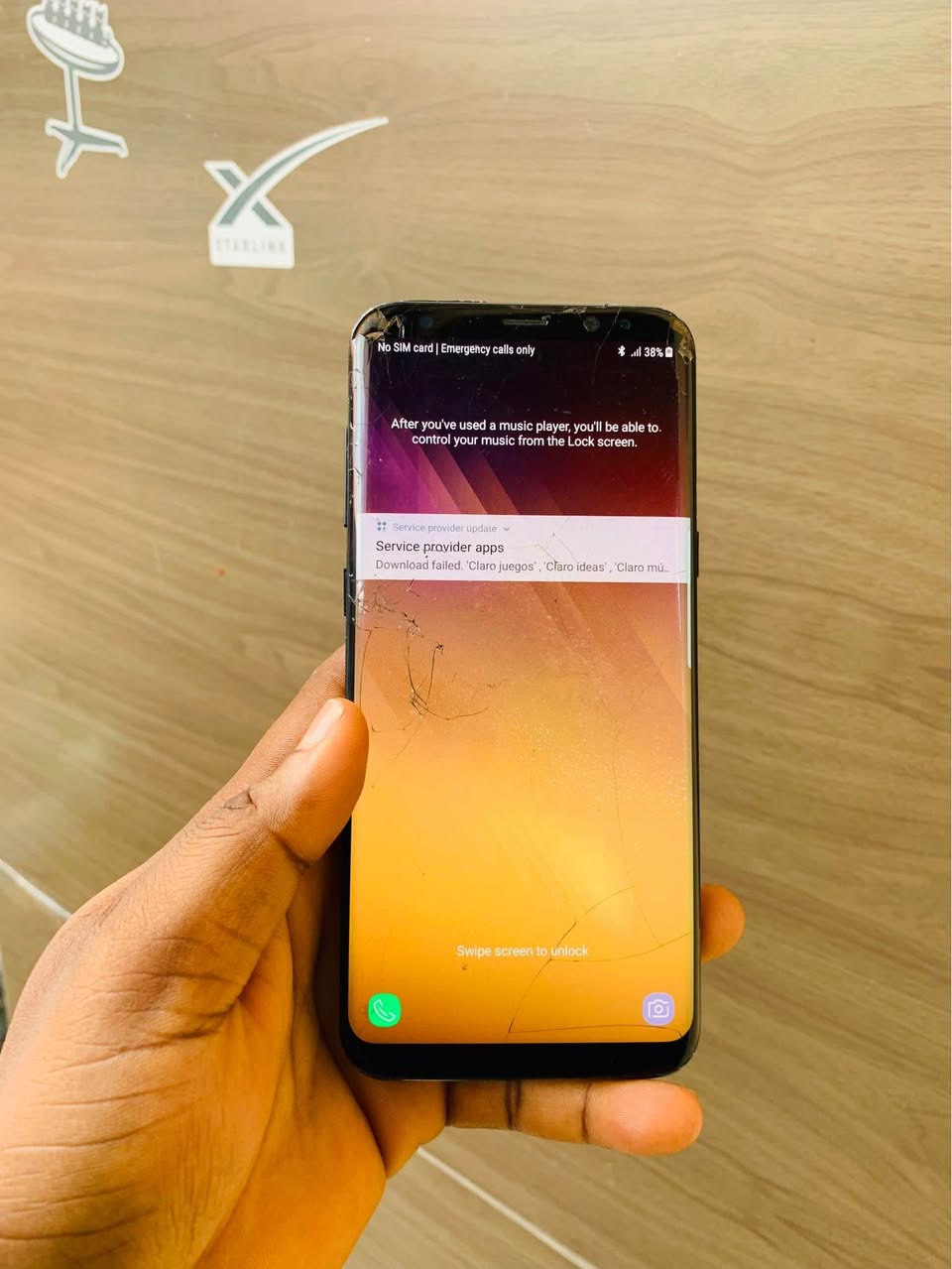 A picture of Samsung S8 plus cracked screen going cheaper