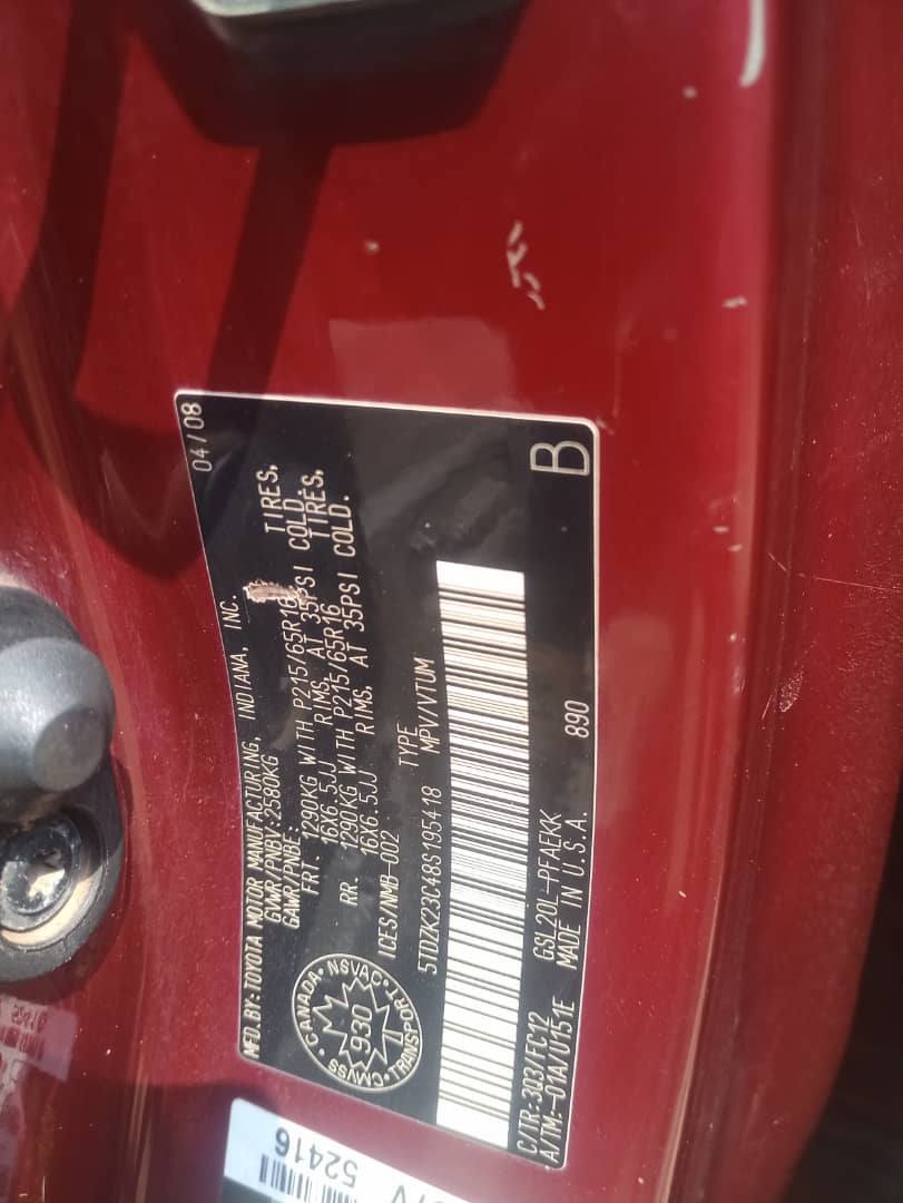 A picture of AWOOF DEAL REG TOYOTA SIENNA 2008