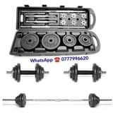 A picture of 50kg adjustable dumbbells and barbell chrome sets