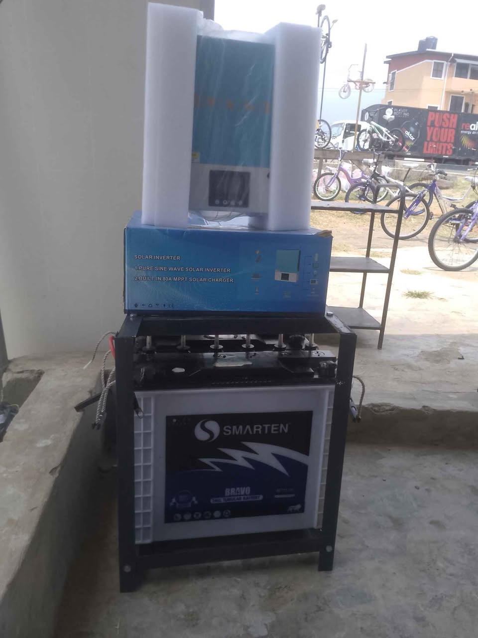 A picture of 3kva 24v inverter system with Smarten tubular battery 220ah