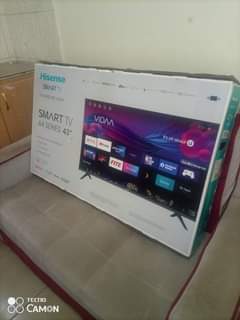 A picture of Hisense 43 inches boxed smart TV at 850k. Call 0751827306