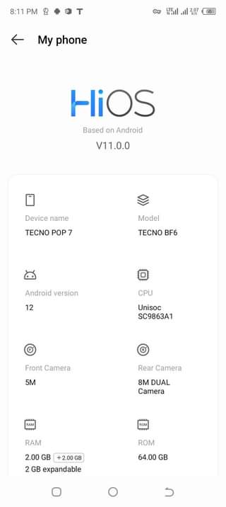 A picture of TECNO POP 7
