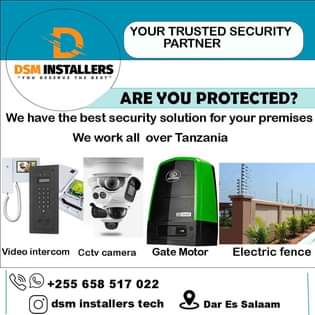 A picture of Fundi cctv camera gate motor elrctric fence alarm dish Tanzania.